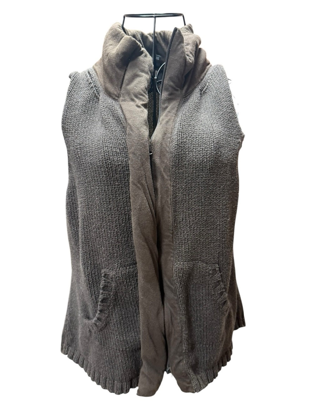 Eileen Fisher Brown Taupe Organic Cotton Knit Zip Vest Small